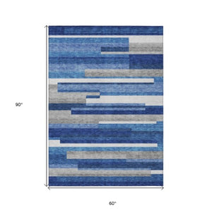 Homeroots 3' Stylish Black Charcoal And Gray Striped Washable Area Rug For Indoor And Outdoor Spaces 5' X 8' Polyester 585929