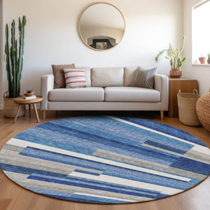 Homeroots 3' Stylish Black Charcoal And Gray Striped Washable Area Rug For Indoor And Outdoor Spaces 8' Round Polyester 585930