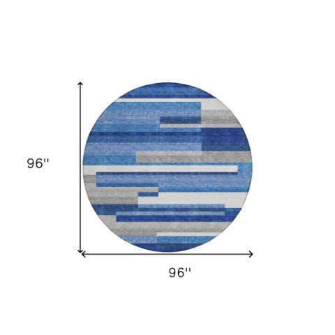 Homeroots 3' Stylish Black Charcoal And Gray Striped Washable Area Rug For Indoor And Outdoor Spaces 8' Round Polyester 585930