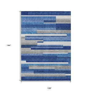 Homeroots 3' Stylish Black Charcoal And Gray Striped Washable Area Rug For Indoor And Outdoor Spaces 9' X 12' Polyester 585932