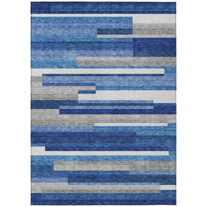 HomeRoots 9' Navy and Denim Blue Striped Washable Area Rug for Indoor and Outdoor Use – Durable & Stylish Design 9' X 12' 585932