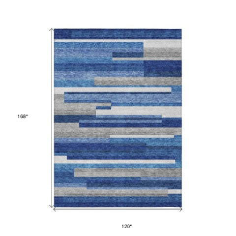 Homeroots 3' Stylish Black Charcoal And Gray Striped Washable Area Rug For Indoor And Outdoor Spaces 10' X 14' Polyester 585933