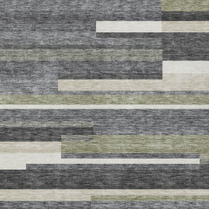 Homeroots 3' Stylish Black Charcoal And Gray Striped Washable Area Rug For Indoor And Outdoor Spaces 3' X 5' Polyester 585934