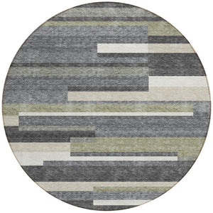 Homeroots 3' Stylish Black Charcoal And Gray Striped Washable Area Rug For Indoor And Outdoor Spaces 8' Round Polyester 585936