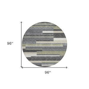 Homeroots 3' Stylish Black Charcoal And Gray Striped Washable Area Rug For Indoor And Outdoor Spaces 8' Round Polyester 585936
