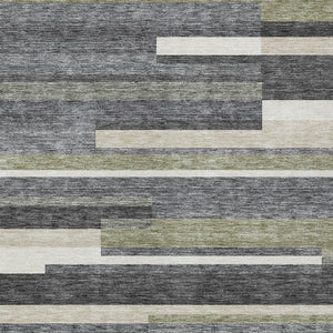 Homeroots 3' Stylish Black Charcoal And Gray Striped Washable Area Rug For Indoor And Outdoor Spaces 8' X 10' Polyester 585937