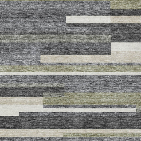 Homeroots 3' Stylish Black Charcoal And Gray Striped Washable Area Rug For Indoor And Outdoor Spaces 8' X 10' Polyester 585937