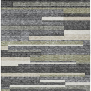 Homeroots 3' Stylish Black Charcoal And Gray Striped Washable Area Rug For Indoor And Outdoor Spaces 9' X 12' Polyester 585938