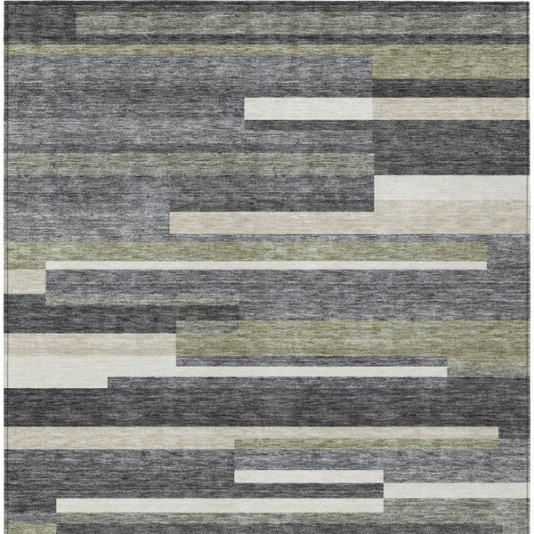 Homeroots 3' Stylish Black Charcoal And Gray Striped Washable Area Rug For Indoor And Outdoor Spaces 9' X 12' Polyester 585938