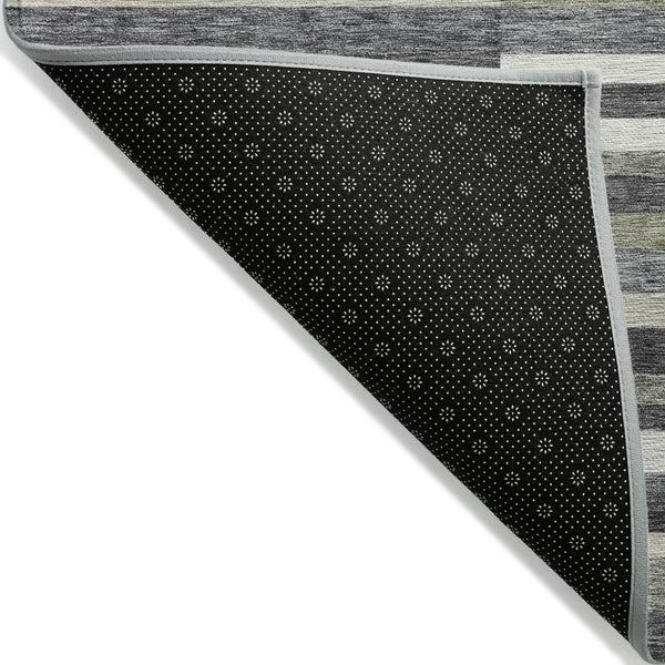 Homeroots 3' Stylish Black Charcoal And Gray Striped Washable Area Rug For Indoor And Outdoor Spaces 9' X 12' Polyester 585938