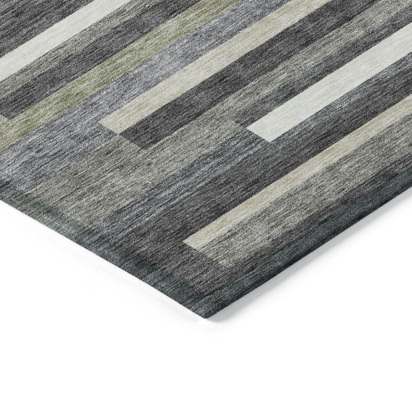 Homeroots 3' Stylish Black Charcoal And Gray Striped Washable Area Rug For Indoor And Outdoor Spaces 9' X 12' Polyester 585938