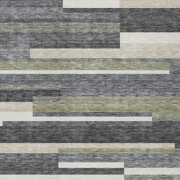 Homeroots 3' Stylish Black Charcoal And Gray Striped Washable Area Rug For Indoor And Outdoor Spaces 9' X 12' Polyester 585938