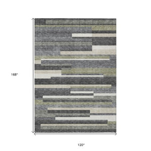 Homeroots 3' Stylish Black Charcoal And Gray Striped Washable Area Rug For Indoor And Outdoor Spaces 10' X 14' Polyester 585939