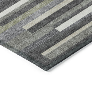 Homeroots 3' Stylish Black Charcoal And Gray Striped Washable Area Rug For Indoor And Outdoor Spaces 10' X 14' Polyester 585939