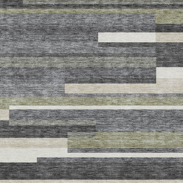 Homeroots 3' Stylish Black Charcoal And Gray Striped Washable Area Rug For Indoor And Outdoor Spaces 10' X 14' Polyester 585939