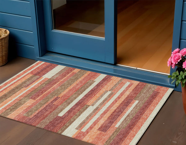 Homeroots 3' Stylish Black Charcoal And Gray Striped Washable Area Rug For Indoor And Outdoor Spaces 3' X 5' Polyester 585940