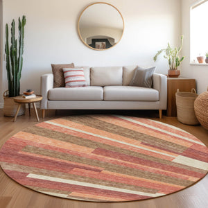 Homeroots 3' Stylish Black Charcoal And Gray Striped Washable Area Rug For Indoor And Outdoor Spaces 8' Round Polyester 585942