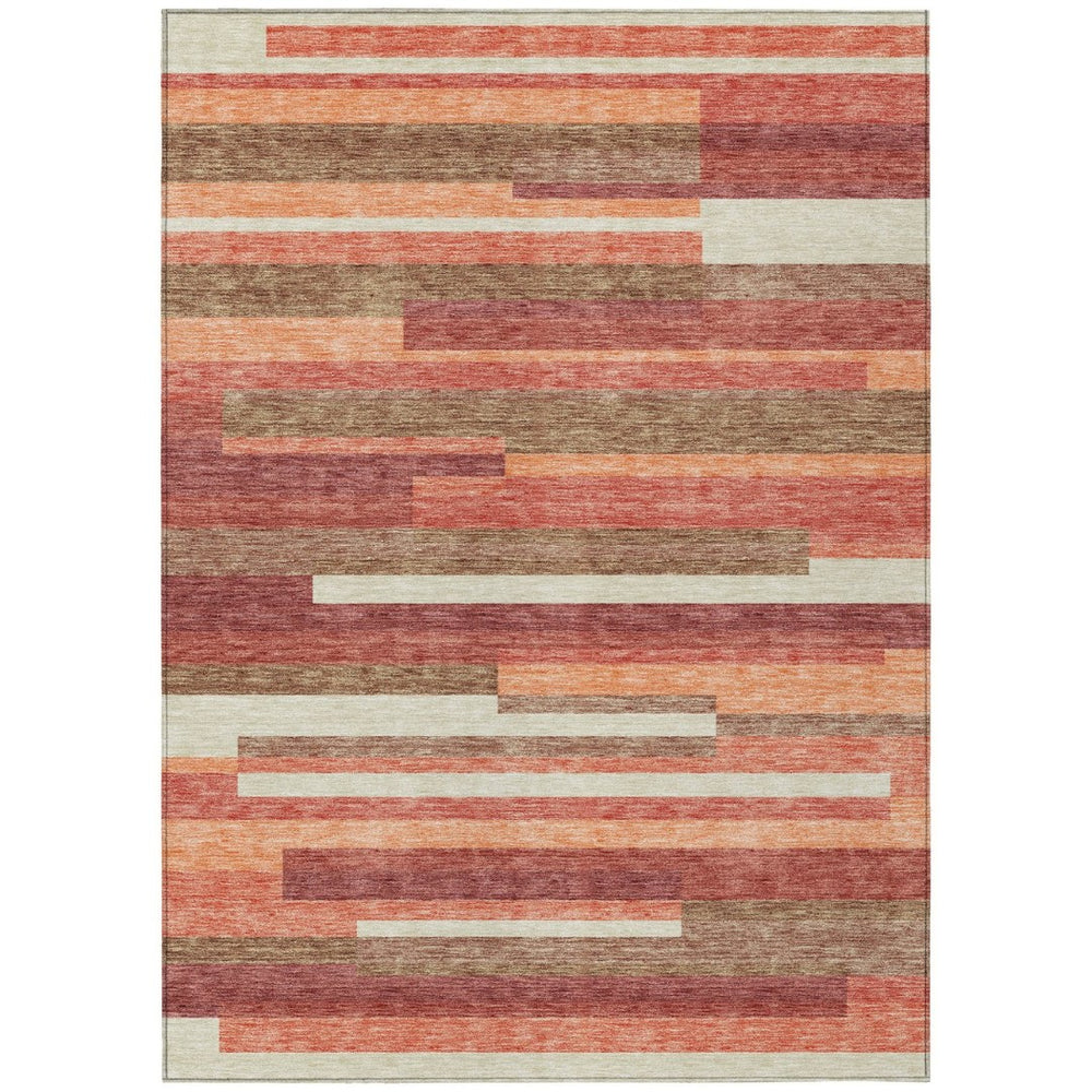 HomeRoots 9' Coral Peach and Taupe Striped Washable Area Rug - Durable, Stylish, Perfect for Indoor and Outdoor Use 9' X 12' 585944