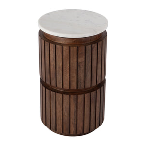 Butler Specialty Newton Round Marble And Mango Wood Side Table – Modern Eclectic Drum Table For Stylish Spaces Brown Mango,Marble,Iron 5859455-butler