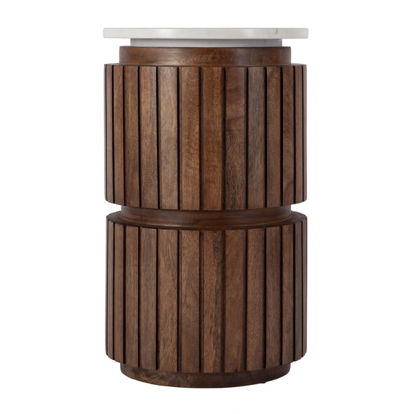 Butler Specialty Newton Round Marble And Mango Wood Side Table – Modern Eclectic Drum Table For Stylish Spaces Brown Mango,Marble,Iron 5859455-butler