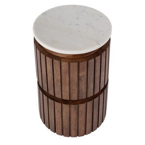 Butler Specialty Newton Round Marble And Mango Wood Side Table – Modern Eclectic Drum Table For Stylish Spaces Brown Mango,Marble,Iron 5859455-butler