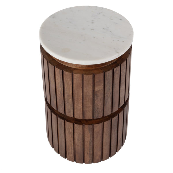 Butler Specialty Newton Round Marble And Mango Wood Side Table – Modern Eclectic Drum Table For Stylish Spaces Brown Mango,Marble,Iron 5859455-butler