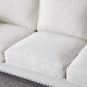 English Elm 83 Inch Faux Leather Traditional Sofa with Brass Nailhead Trim and Deep Rolled Arms W2911S00012