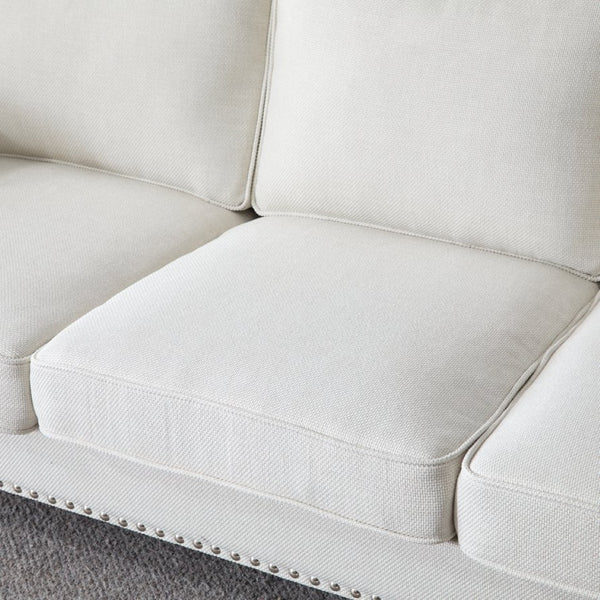 English Elm 83 Inch Faux Leather Traditional Sofa with Brass Nailhead Trim and Deep Rolled Arms W2911S00012