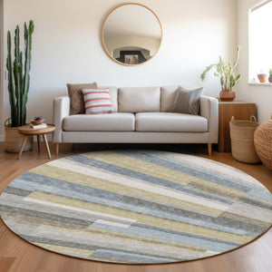 Homeroots 3' Stylish Black Charcoal And Gray Striped Washable Area Rug For Indoor And Outdoor Spaces 8' Round Polyester 585948