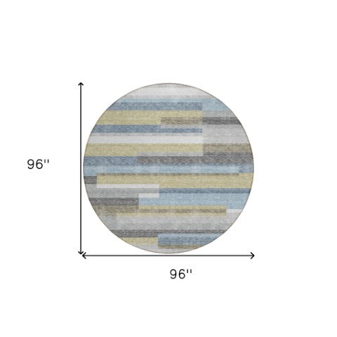 Homeroots 3' Stylish Black Charcoal And Gray Striped Washable Area Rug For Indoor And Outdoor Spaces 8' Round Polyester 585948