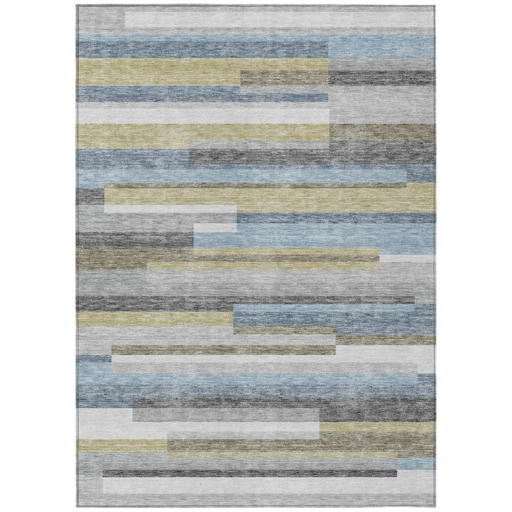 HomeRoots 5' Coastal-Inspired Gray Denim and Sky Blue Striped Washable Area Rug for Indoor and Outdoor Use 8' X 10' 585949