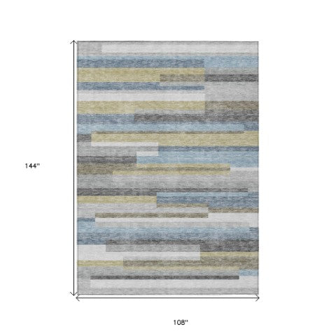 Homeroots 3' Stylish Black Charcoal And Gray Striped Washable Area Rug For Indoor And Outdoor Spaces 9' X 12' Polyester 585950