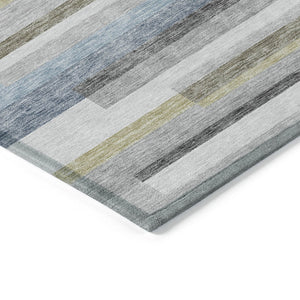 Homeroots 3' Stylish Black Charcoal And Gray Striped Washable Area Rug For Indoor And Outdoor Spaces 9' X 12' Polyester 585950