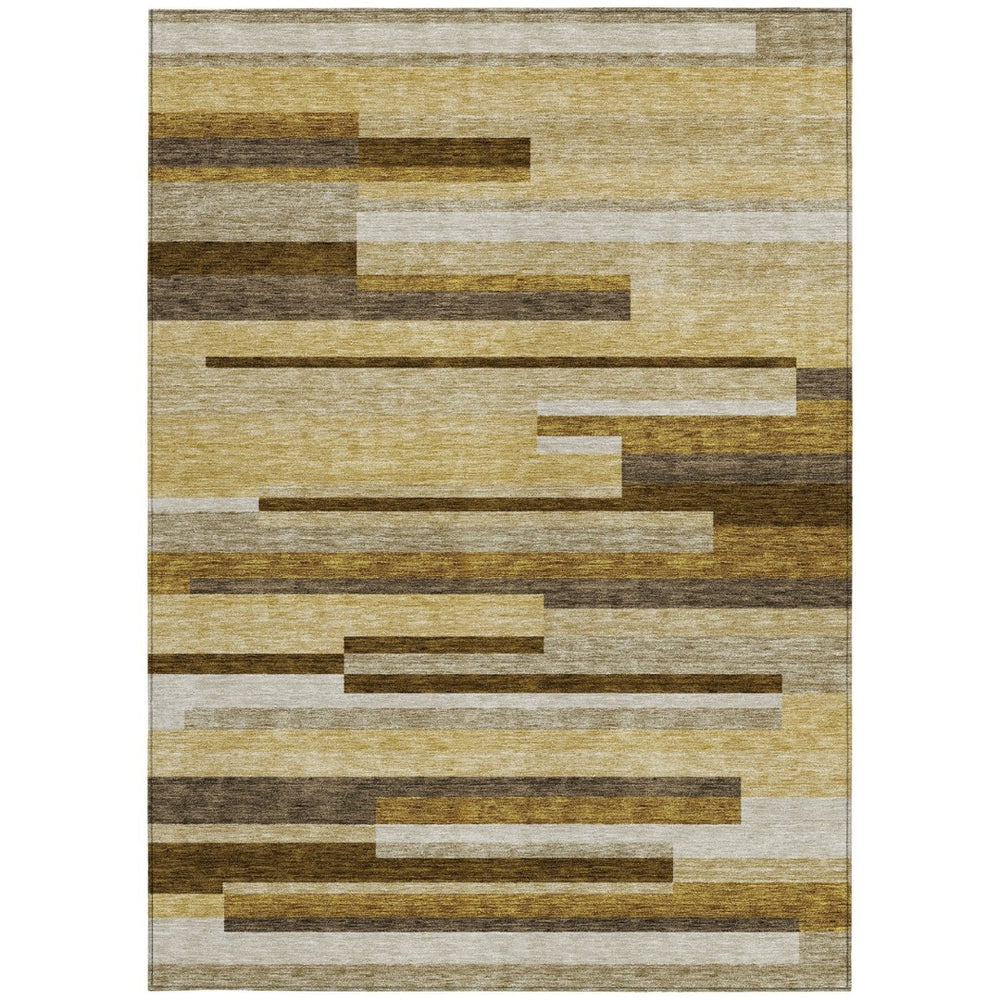 HomeRoots 5' Stylish Khaki Taupe and Gold Striped Indoor Outdoor Area Rug for Versatile Home Decor Solutions 5' X 8' 585953