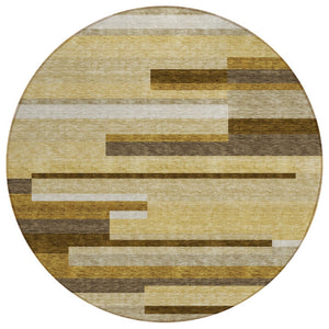 HomeRoots 5' Stylish Khaki Taupe and Gold Striped Indoor Outdoor Area Rug for Versatile Home Decor Solutions 8' Round 585954
