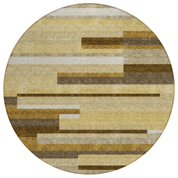 HomeRoots 5' Stylish Khaki Taupe and Gold Striped Indoor Outdoor Area Rug for Versatile Home Decor Solutions 8' Round 585954