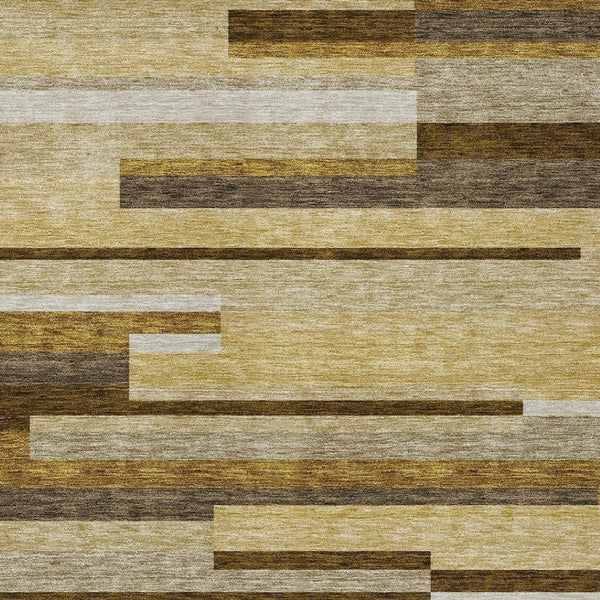 HomeRoots 8' Striped Washable Area Rug in Khaki Taupe and Gold - Durable, Stylish, Perfect for Indoor or Outdoor Use 8' X 10' 585955