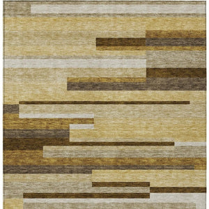 HomeRoots 8' Striped Washable Area Rug in Khaki Taupe and Gold - Durable, Stylish, Perfect for Indoor or Outdoor Use 8' X 10' 585955