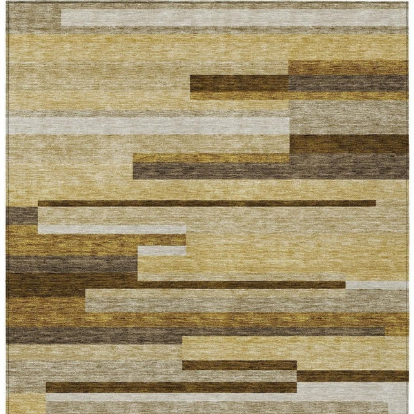 HomeRoots 8' Striped Washable Area Rug in Khaki Taupe and Gold - Durable, Stylish, Perfect for Indoor or Outdoor Use 8' X 10' 585955