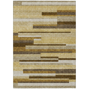 HomeRoots 8' Striped Washable Area Rug in Khaki Taupe and Gold - Durable, Stylish, Perfect for Indoor or Outdoor Use 8' X 10' 585955