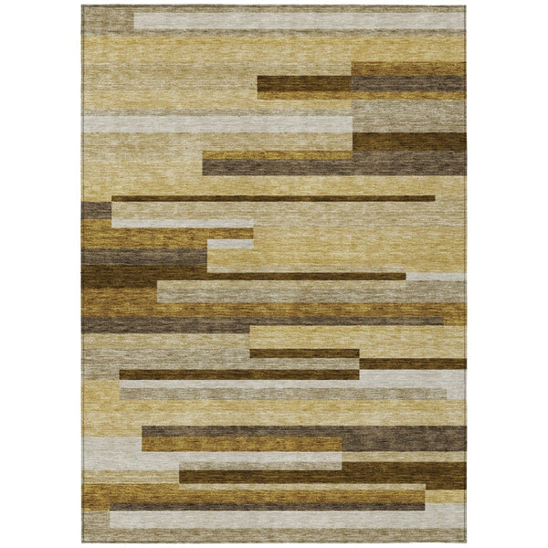 HomeRoots 8' Striped Washable Area Rug in Khaki Taupe and Gold - Durable, Stylish, Perfect for Indoor or Outdoor Use 8' X 10' 585955
