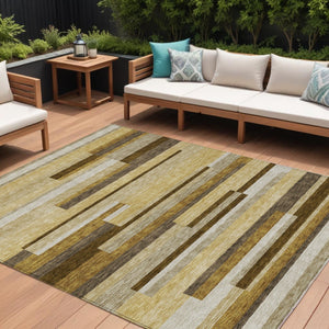 HomeRoots 5' Stylish Khaki Taupe and Gold Striped Indoor Outdoor Area Rug for Versatile Home Decor Solutions 10' X 14' 585957