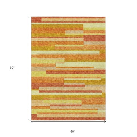 Homeroots 3' Stylish Black Charcoal And Gray Striped Washable Area Rug For Indoor And Outdoor Spaces 5' X 8' Polyester 585959