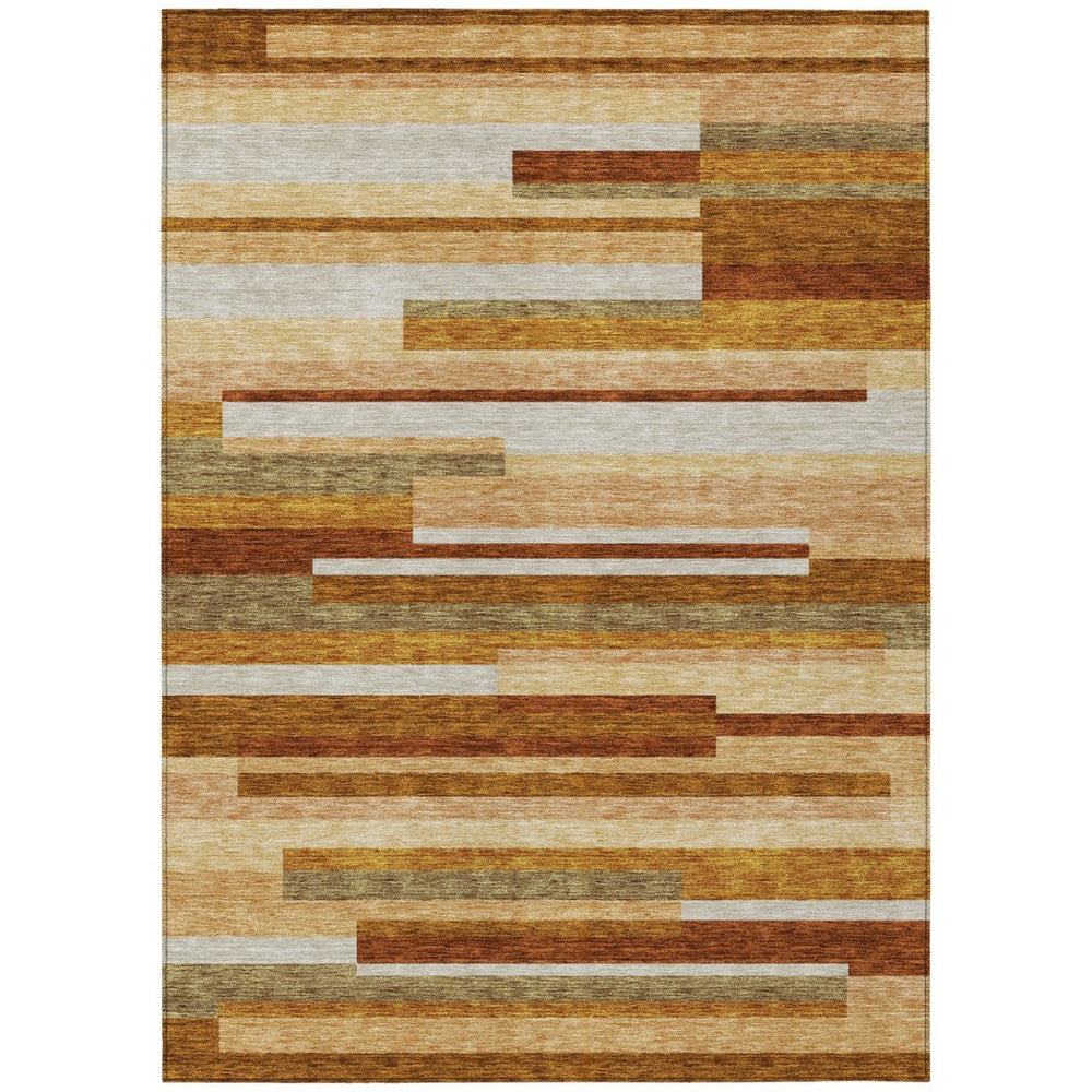 HomeRoots 9' Striped Washable Area Rug in Vibrant Orange-Copper and Taupe – Perfect for Indoor and Outdoor Spaces 9' X 12' 585968