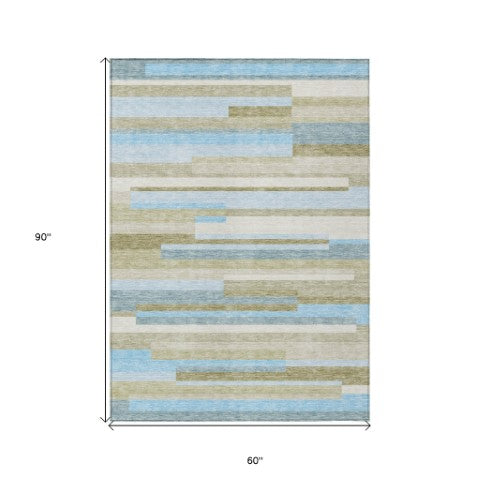 Homeroots 3' Stylish Black Charcoal And Gray Striped Washable Area Rug For Indoor And Outdoor Spaces 5' X 8' Polyester 585971