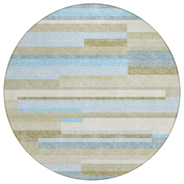HomeRoots 5' Sky Blue and Denim Striped Indoor-Outdoor Rug - Durable, Washable, Perfect for Coastal Spaces 8' Round 585972