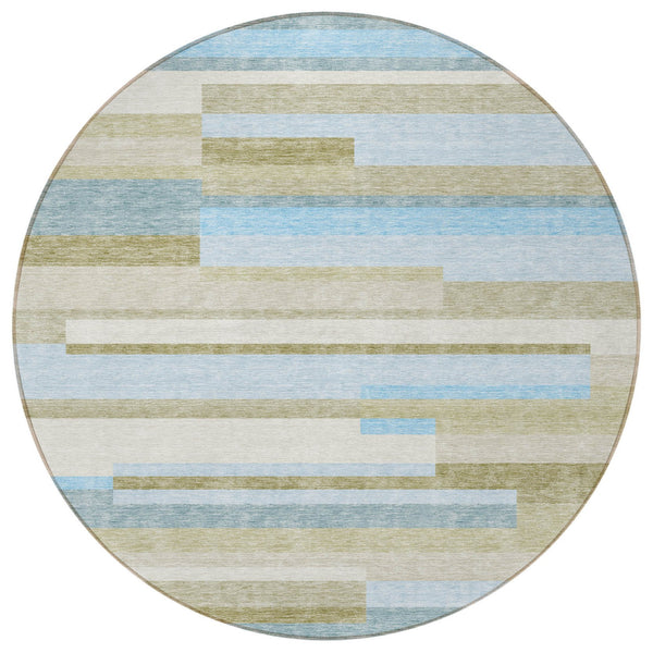 Homeroots 3' Stylish Black Charcoal And Gray Striped Washable Area Rug For Indoor And Outdoor Spaces 8' Round Polyester 585972