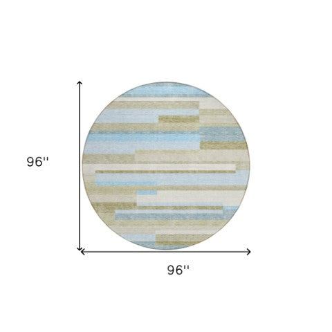 Homeroots 3' Stylish Black Charcoal And Gray Striped Washable Area Rug For Indoor And Outdoor Spaces 8' Round Polyester 585972