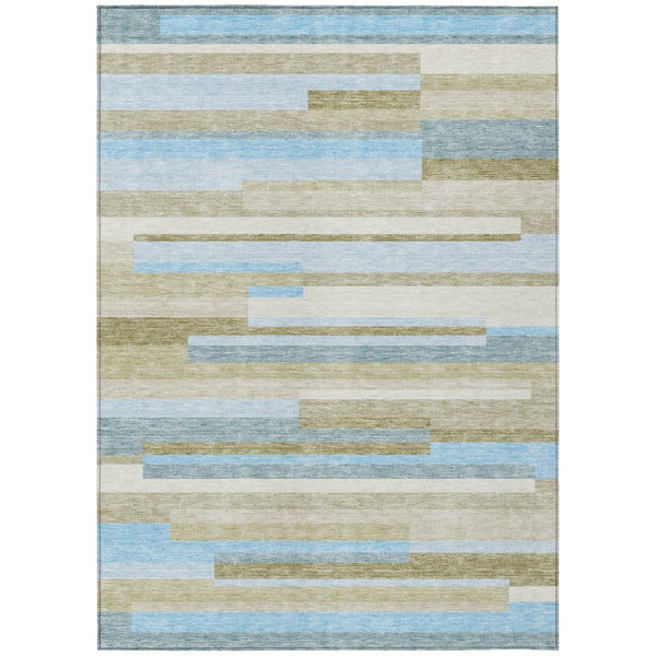 HomeRoots 9' Refreshing Sky Blue and Denim Striped Washable Area Rug for Indoor and Outdoor Spaces 9' X 12' 585974