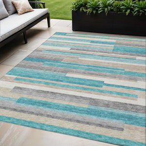 Homeroots 3' Stylish Black Charcoal And Gray Striped Washable Area Rug For Indoor And Outdoor Spaces 5' X 8' Polyester 585977